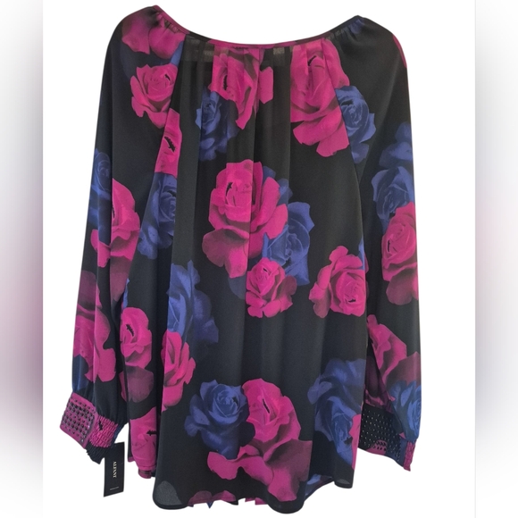 Alfani Black Blouse with Pink and Blue Floral Design - Picture 1 of 4